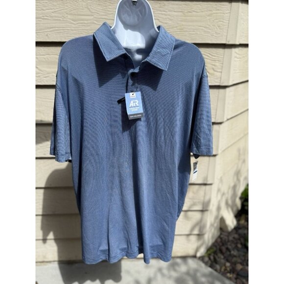 NWT Van Heusen Air Men’s Blue Pinstriped Classic Fit Short Sleeve Polo Shirt XL - Picture 1 of 16